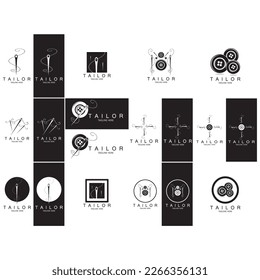 tailor logo icon illustration template combination of buttons for clothes, thread and sewing machine, for clothing product design, convection companies, fashion in vector form