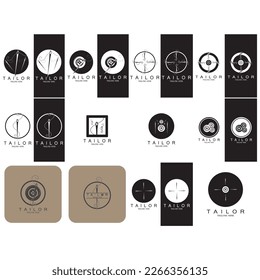 patrón de ilustración de icono del logotipo del sastre combinación de botones para ropa, hilos y máquinas de coser, para diseño de productos de ropa, empresas de convección, moda en forma vectorial