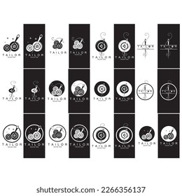 tailor logo icon illustration template combination of buttons for clothes, thread and sewing machine, for clothing product design, convection companies, fashion in vector form