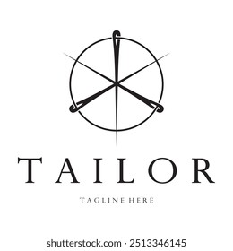 ícone de logotipo de alfaiate ilustração modelo combinação de botões para roupas, linha e máquina de costura, para design de produtos de vestuário, empresas de convecção, moda em forma de vetor