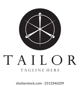 ícone de logotipo de alfaiate ilustração modelo combinação de botões para roupas, linha e máquina de costura, para design de produtos de vestuário, empresas de convecção, moda em forma de vetor