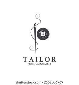 Tailor logo icon illustration template combination of buttons for clothes, thread and sewing machine, for clothing product design, convection companies, fashion in vector form