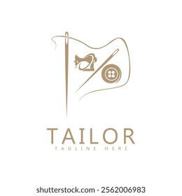 Tailor logo icon illustration template combination of buttons for clothes, thread and sewing machine, for clothing product design, convection companies, fashion in vector form