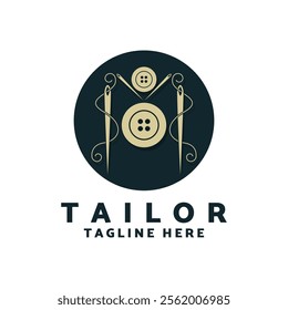 Tailor logo icon illustration template combination of buttons for clothes, thread and sewing machine, for clothing product design, convection companies, fashion in vector form