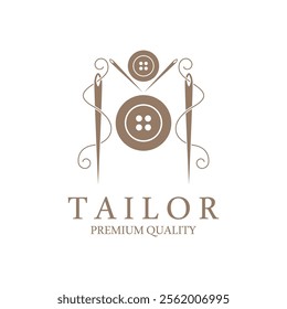 Tailor logo icon illustration template combination of buttons for clothes, thread and sewing machine, for clothing product design, convection companies, fashion in vector form