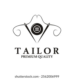 Tailor logo icon illustration template combination of buttons for clothes, thread and sewing machine, for clothing product design, convection companies, fashion in vector form