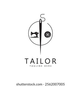 Tailor logo icon illustration template combination of buttons for clothes, thread and sewing machine, for clothing product design, convection companies, fashion in vector form