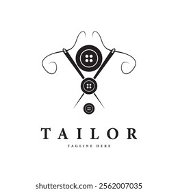 Tailor logo icon illustration template combination of buttons for clothes, thread and sewing machine, for clothing product design, convection companies, fashion in vector form