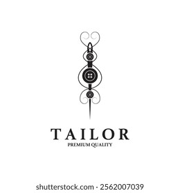 Tailor logo icon illustration template combination of buttons for clothes, thread and sewing machine, for clothing product design, convection companies, fashion in vector form