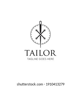 Tailor Logo Luxury Needle And Thread Icon, Sewing Silhouette, Vector Illustration Best Logo Design