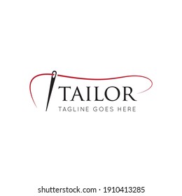 Tailor logo luxury needle and thread icon, sewing silhouette, vector illustration best logo design