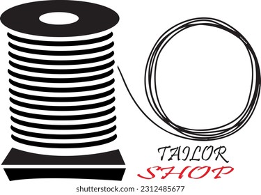 Tailor logo needle and fancy thread holder and thread icon, logo design and vector illustration