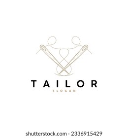 Tailor Logo, Needle and Thread Vector, Retro Vintage Simple Minimalist Old Inspiration Design