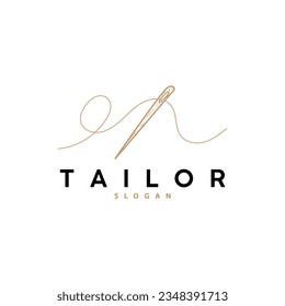 Tailor Logo, Needle and Thread Vector, Retro Vintage Simple Minimalist Old Inspiration Design