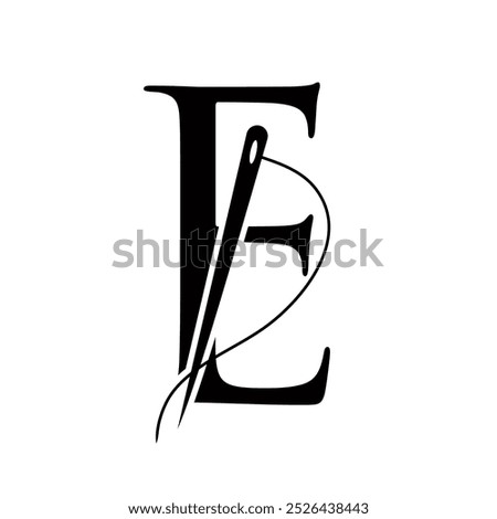 Tailor Logo On Letter E Concept With Needle And Thread Symbol. Fabric Sign