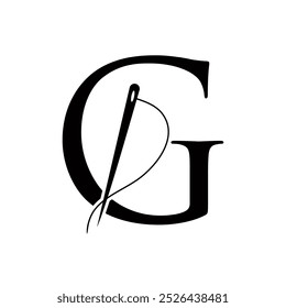 Tailor Logo On Letter G Concept With Needle And Thread Symbol. Fabric Sign