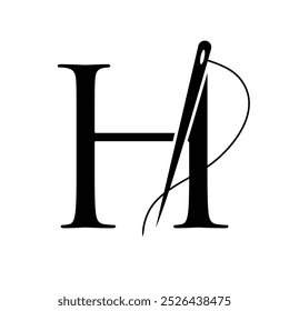 Tailor Logo On Letter H Concept With Needle And Thread Symbol. Fabric Sign