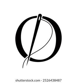 Tailor Logo On Letter O Concept With Needle And Thread Symbol. Fabric Sign