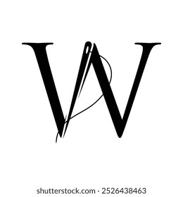 Logotipo A Medida En La Letra W Concepto Con La Aguja Y El Símbolo Del Hilo. Signo de tela