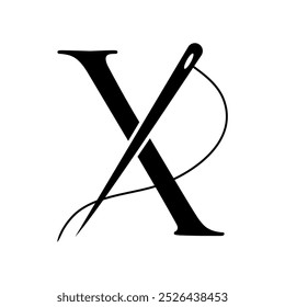 Tailor Logo On Letter X Concept With Needle And Thread Symbol. Fabric Sign