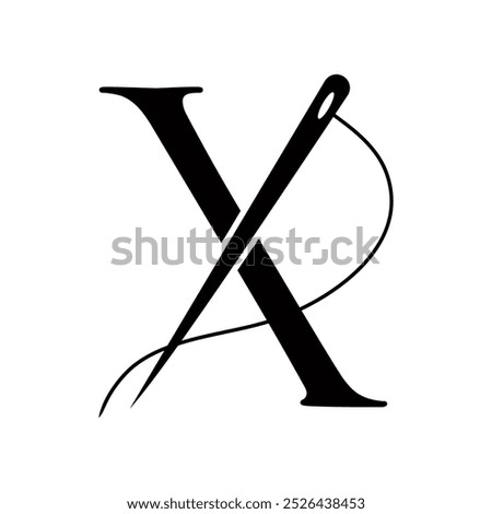 Tailor Logo On Letter X Concept With Needle And Thread Symbol. Fabric Sign