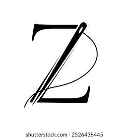 Logotipo Personalizado En El Concepto De La Letra Z Con La Aguja Y El Símbolo Del Hilo. Signo de tela