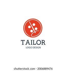 Tailor logo, Red Needle  and buttonhole combination.Usable for Garment and Handmade Logos. Flat Vector Logo Design Template Element