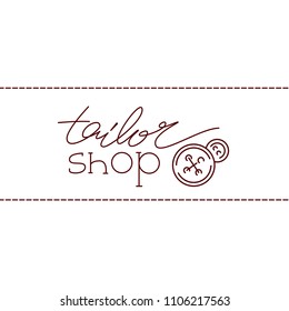 Tailor logo template. One line lettering concept illustration.