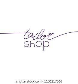 Tailor logo template. One line lettering concept illustration.