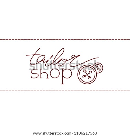 Tailor logo template. One line lettering concept illustration.
