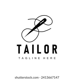 Tailor logo vector template needle and thread black silhouette design simple sewing tool product brand