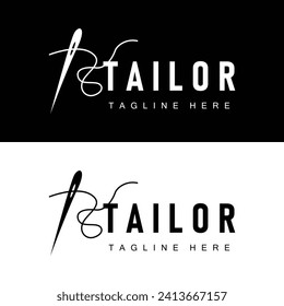 Tailor logo vector template needle and thread black silhouette design simple sewing tool product brand