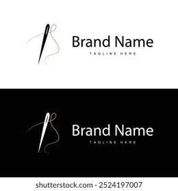 Tailor logo vector template needle and thread black silhouette design simple sewing tool product brand