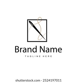 Tailor logo vector template needle and thread black silhouette design simple sewing tool product brand