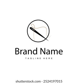 Tailor logo vector template needle and thread black silhouette design simple sewing tool product brand