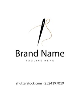 Tailor logo vector template needle and thread black silhouette design simple sewing tool product brand