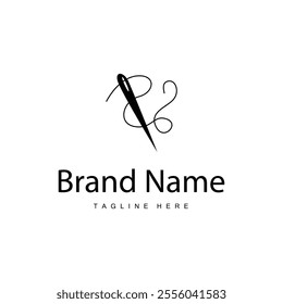 Tailor logo vector template needle and thread black silhouette design simple sewing tool product brand