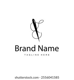 Tailor logo vector template needle and thread black silhouette design simple sewing tool product brand