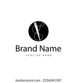 Tailor logo vector template needle and thread black silhouette design simple sewing tool product brand