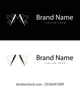 Tailor logo vector template needle and thread black silhouette design simple sewing tool product brand