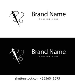 Tailor logo vector template needle and thread black silhouette design simple sewing tool product brand