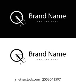 Tailor logo vector template needle and thread black silhouette design simple sewing tool product brand