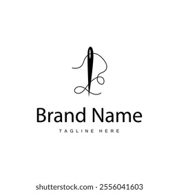 Tailor logo vector template needle and thread black silhouette design simple sewing tool product brand
