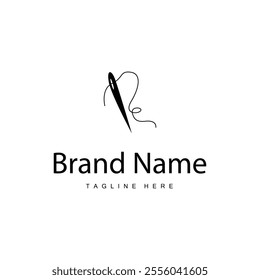 Tailor logo vector template needle and thread black silhouette design simple sewing tool product brand