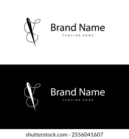 Tailor logo vector template needle and thread black silhouette design simple sewing tool product brand