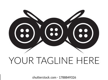 Tailor logotype crossed sewing needles with sewing buttons. Tailor logo template vector symbol