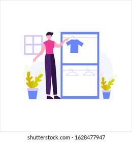 The tailor makes a customer's clothes order vector illustration, suitable for landing page, ui, website, mobile app, editorial, poster, flyer, article, and banner