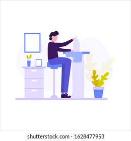 The tailor makes a customer's clothes order vector illustration, suitable for landing page, ui, website, mobile app, editorial, poster, flyer, article, and banner
