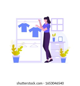 The tailor makes a customer's clothes order vector illustration, suitable for landing page, ui, website, mobile app, editorial, poster, flyer, article, and banner