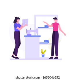 The tailor makes a customer's clothes order vector illustration, suitable for landing page, ui, website, mobile app, editorial, poster, flyer, article, and banner